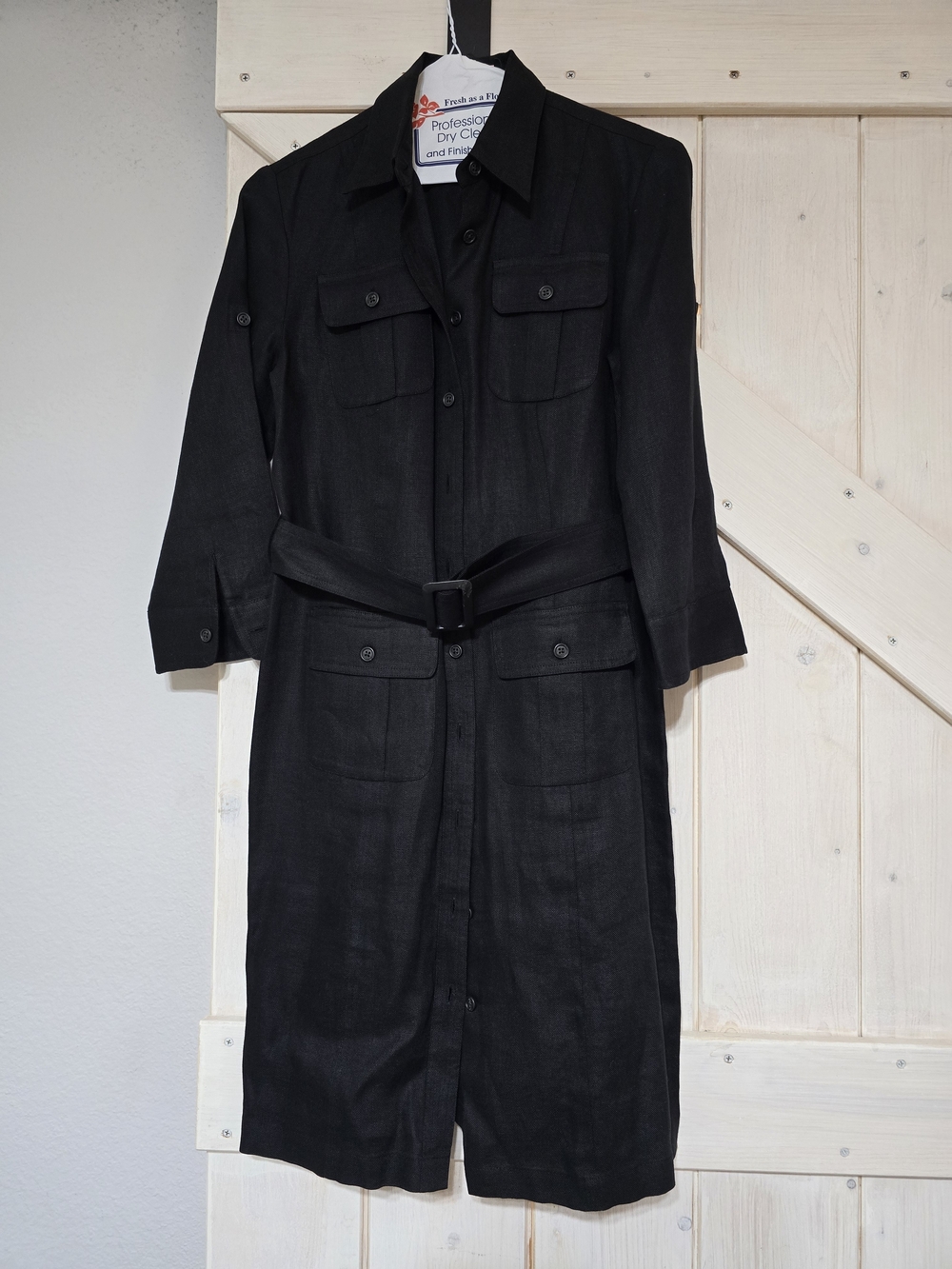 Classic Black Belted Shirt Dress Coat - Women